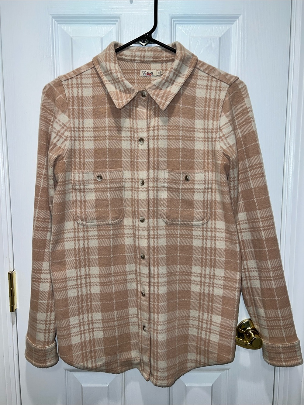 FAHERTY Legend Sweater Shirt - Pink and Cream Plaid - Size XS